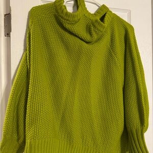 Elan Lime Green Shoulder Cut Out Detailing Knit Sweater